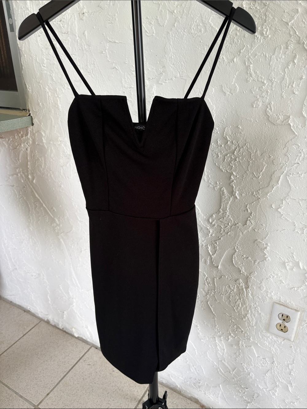 Fashion Nova Black Spaghetti-Strap V-Notch Mini Dress (Stealin’ Hearts Dress)